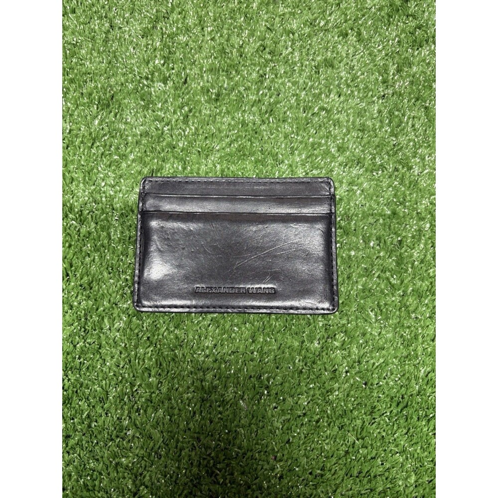 Mens Womens  Alexander Wang Black Leather Crocodile Embossed Card Holder Wallet